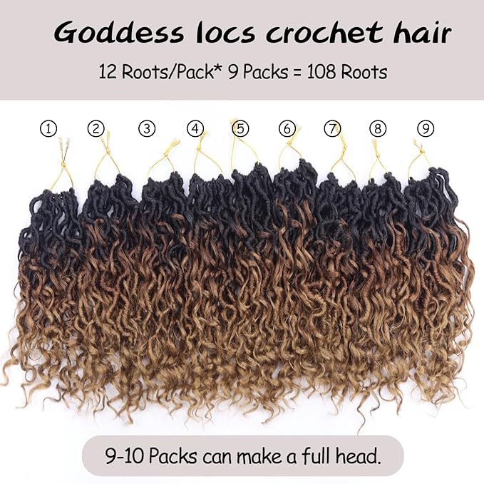 Goddess Locs Crochet Hair 10 Inch 9 Packs Synthetic Faux Locs Crochet Hair for Black Women, River Locs Hair Extensions Style Pre looped Crochet with Curly Ends