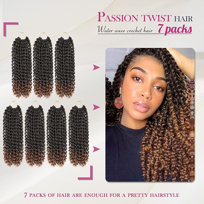 Dansama 7 Packs Passion Twist Hair Water Wave Braiding Hair for Butterfly Style Crochet Braids Bohemian Hair Extensions (12inch (Pack of 7), T1B/30)