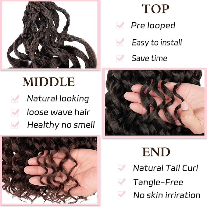 14 Inch Gogo Curl Crochet Hair 8 Packs Pre Looped Deep Twist Curly Ocean Wave Crochet Hair Goddess Box Braids Bohemian Synthetic Water Wave Braiding Hair for Women (16Strands/pack T30#)