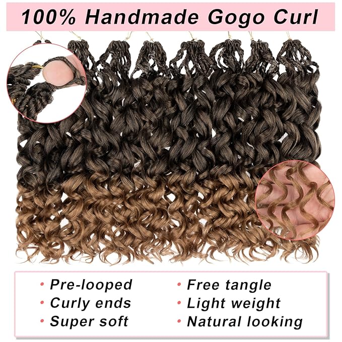 14 Inch Gogo Curl Crochet Hair 8 Packs Pre-looped Ocean Wave Crochet Hair Bohemian Box Braids Deep Wave Crochet Hair Synthetic Water Wave Curly Braiding Hair for Women (16Strands/pack T27#)