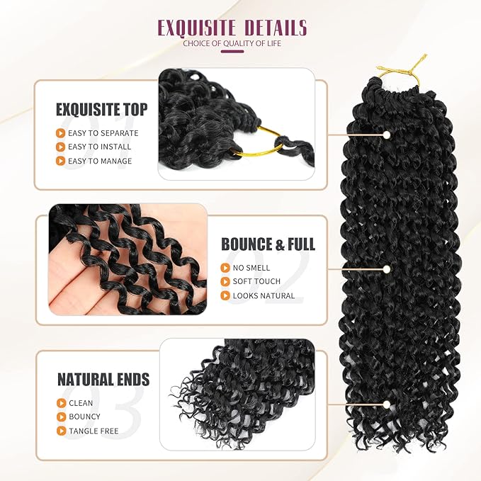 Dansama Passion Twist Hair Water Wave Braiding Hair for Butterfly Style Crochet Braids Bohemian Hair Extensions (12inch (Pack of 7), #1B)