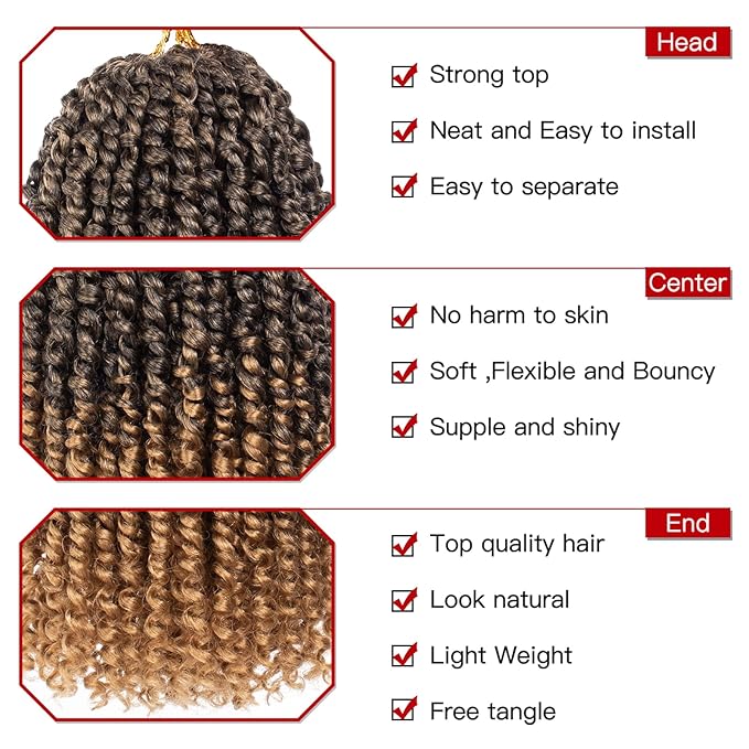 Xtrend 8 Packs Passion Twist Crochet Hair 10 Inch Pre Twisted Natural Passion Twist Hair, Pre Looped Crochet Braids Hair For Women Bohemian Synthetic Passion Braiding Hair Extension (8packs, T27#)
