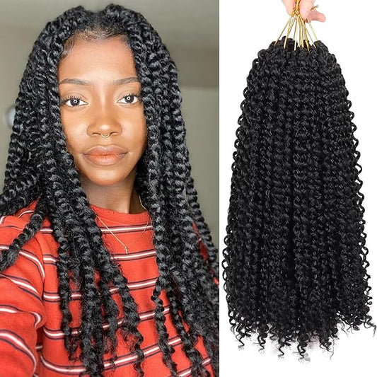 Dorsanee Passion Twist Hair 14 Inch 7 Packs Water Wave Crochet Hair Long Bohemian Curly Braiding Hair for Butterfly Locs, Faux Locs, Boho Style Spring Twist Crochet Braids (1B#)