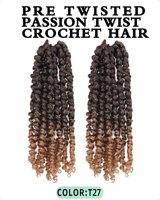 Pre-Twisted Passion Twist Crochet Hair for Black Women Passion Twist Hair Pre Looped Bohemian Braids 10 Inch 2 Packs Ombre Black to Blonde Short Bob Curly Braiding Hair Extensions(10"-2P,T1B/27)