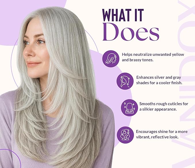 Deep Conditioning Silver Shine Purple Hair Mask for Gray Hair, Purple Toner for Brassy, Bleached, Silver, or Color Treated Hair, Restore Moisture & Brighten Dull Hair, Sulfate Free, Made in USA, 8oz