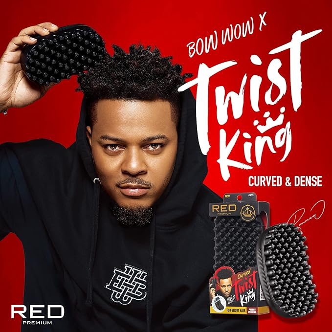 Red by Kiss Bow Wow X Twist King Luxury Twist Styler Washable, Durable, Crumb Free, Twist Brush for Afro Curl (Curved&Dense)