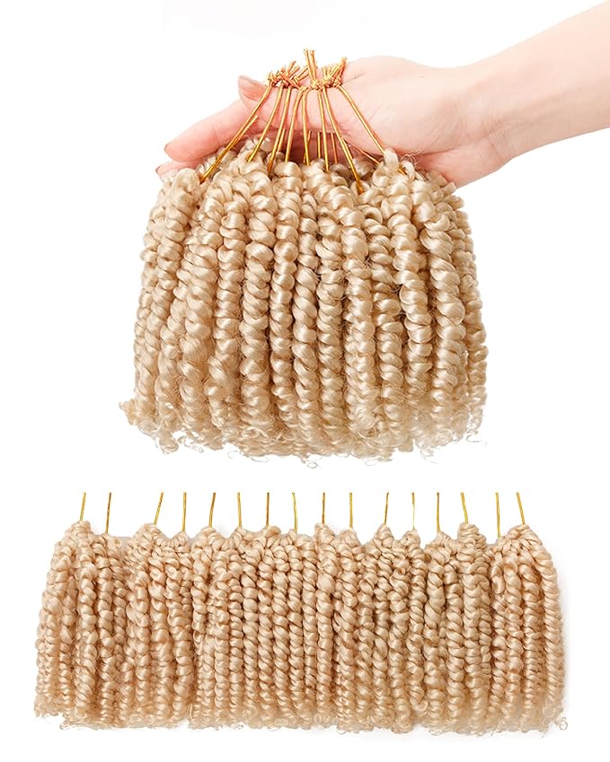 Short Passion Twist Crochet Hair for Black Women and Kids,Pre-Twisted Pre Looped Passion Twist Hair,4 Inch 8 Packs Blonde Short Bob Spring Twist Bohemian Braids,Curly Hair Extensions(4"-8P,613#)