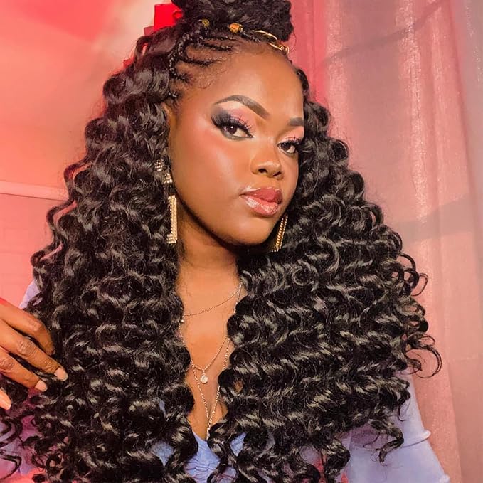 18 Inch 9 Packs Boho Crochet Braids Ocean Wave Crochet Hair Synthetic Hair Extensions with Curly Ends Boho Style Water Wave Crochet Hair for Black Women(4#)