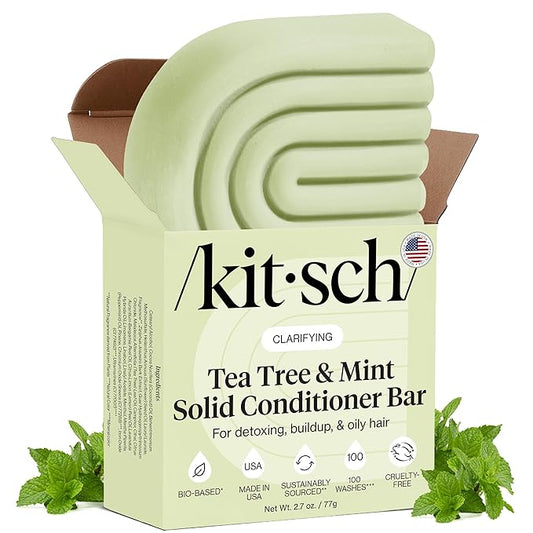 Kitsch Clarifying Tea Tree & Mint Conditioner Bar - Hair Conditioner for Scalp & Oil Control - Vegan Conditioner for Women and Men, Color-Safe, Sustainable Hair Care - Made in USA, 2.7 oz