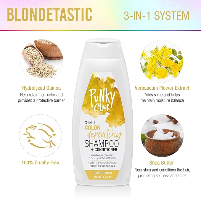 Punky Colour 3-in-1 Color Depositing Hair Cleanser & Conditioner, 8.5 fl oz. (Blondetastic)
