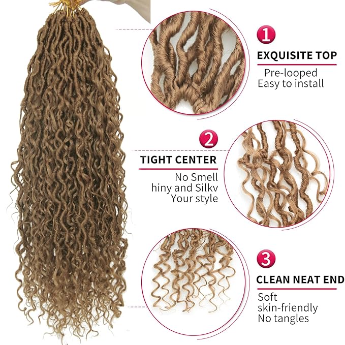 8Packs Goddess Locs Crochet Hair 18Inch Boho Faux Locs,Crochet Loc With Curly Ends River Hippie Bohemian Loc Crochet Hair for Black Women(27#, 18inch(Pack of 8))