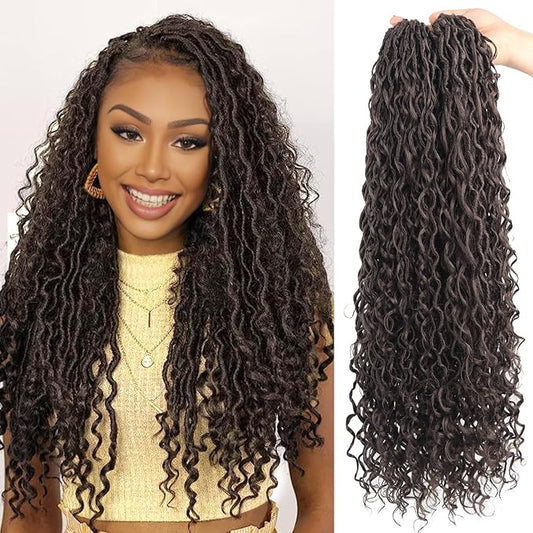 Goddess Locs Crochet Hair 24 Inch 9 Packs Synthetic Faux Locs Crochet Hair for Black Women, River Locs Hair Extensions Style Pre looped Crochet Locs with Curly Ends