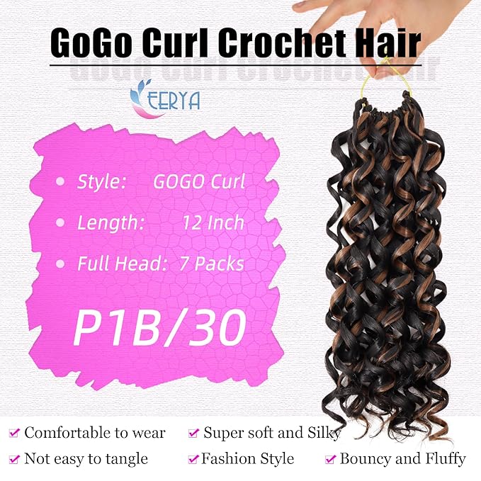 7 Packs GoGo Curl Crochet Hair 12 Inch Short Curly Crochet Hair for Women Water Wave Beach Curl Deep Twist Crochet Braids Synthetic Braiding Hair Extensions (12 Inch, P30)