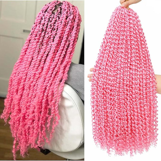 24Inch Passion Twist Hair Pink 2Packs Water Wave Crochet Hair Long Bohemian Braids Hair Synthetic Extensions (24 Inch (Pack of 2), Pink)
