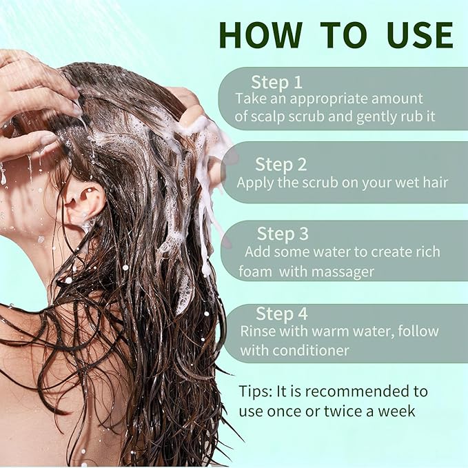 Scalp Scrub,Scalp Exfoliator with Rosemary & Mint,Hair Treatment for Itchy Scalp, Dandruff & Buildup Removal, Clarifying Scrub Shampoo with Scalp Massager for Detox & Nourishment/8.8oz