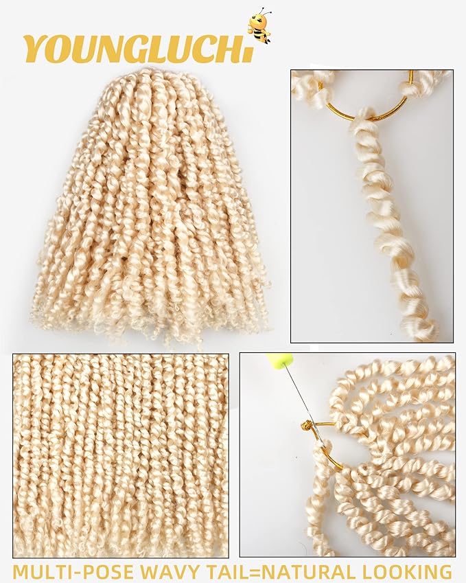 Pre-Twisted Passion Twist Crochet Hair for Black Women Passion Twist Hair Pre Looped Bohemian Braids 10 Inch 7 Packs Blonde Short Bob Curly Braiding Hair Extensions(10"-7P,613#)