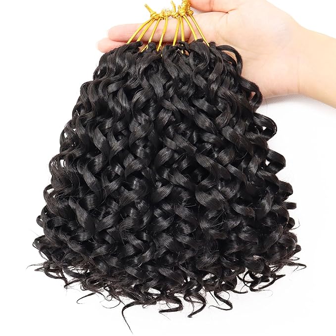 7 Packs GoGo Curl Crochet Hair 6 Inch Short Curly Crochet Hair for Women Water Wave Beach Curl Deep Twist Crochet Braids Synthetic Braiding Hair Extensions (6 Inch, 1B)