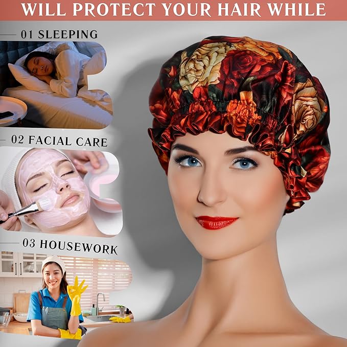 100% Mulberry Silk Bonnet for Women – Handmade in USA, 19 Momme Double-Layer Reversible Hair Wrap, Non-Slip Sleep Cap for Curly & Natural Hair, Luxury Hair Protection (Dusty Rose)