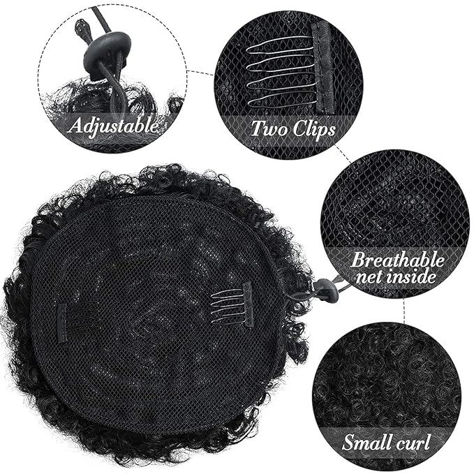Afro Puff Drawstring Ponytail with Bangs ponytail extension for black women Short Curly Clip in Wrap Updo Hairpiece(2#) (No bangs, 2#)