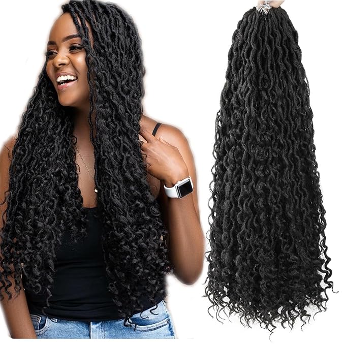 Goddess Locs Crochet Hair 26Inch 8Packs Boho Faux Locs,Crochet Loc With Curly Ends River Hippie Bohemian Loc Crochet Hair for Black Women(1B, 26inch(Pack of 8))