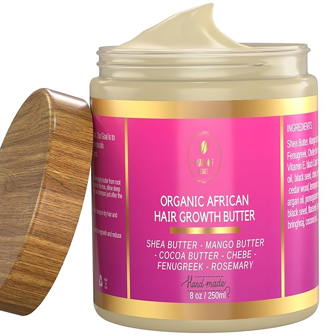 Chebe Hair Growth and Thickening Butter - Ayurvedic Deep Conditioner with Shea, Cocoa, Mango Butter, Fenugreek, and Rosemary for All Hair Types, 8 oz