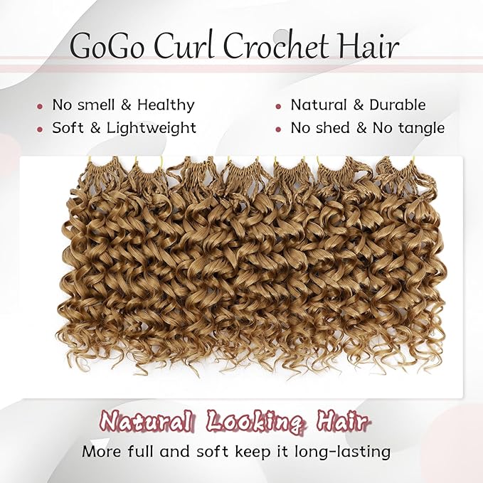 7 Packs Gogo Curl Crochet Hair for Women 8 Inch Pre-Twisted Curly Crochet Hair Deep Ocean Beach Curl Crochet Braids Synthetic Braiding Hair Extensions (8 Inch, 27)
