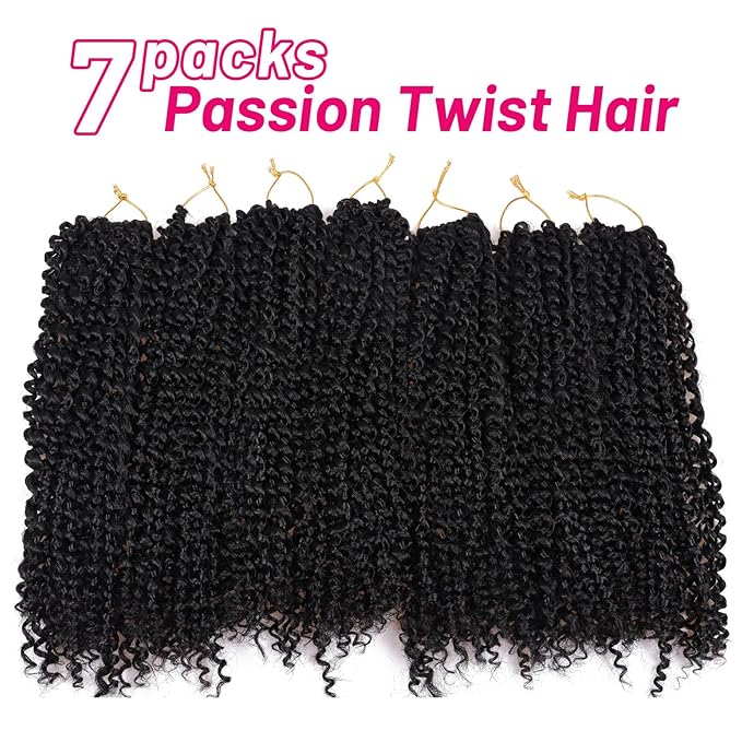 Dorsanee Passion Twist Hair 14 Inch 7 Packs Water Wave Crochet Hair Long Bohemian Curly Braiding Hair for Butterfly Locs, Faux Locs, Boho Style Spring Twist Crochet Braids (1B#)
