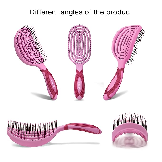 NuWay 4HAIR DoubleC PRO U.S. Patented Double Curved Detangling Brush is Hair Dryer Safe (Red Violet)