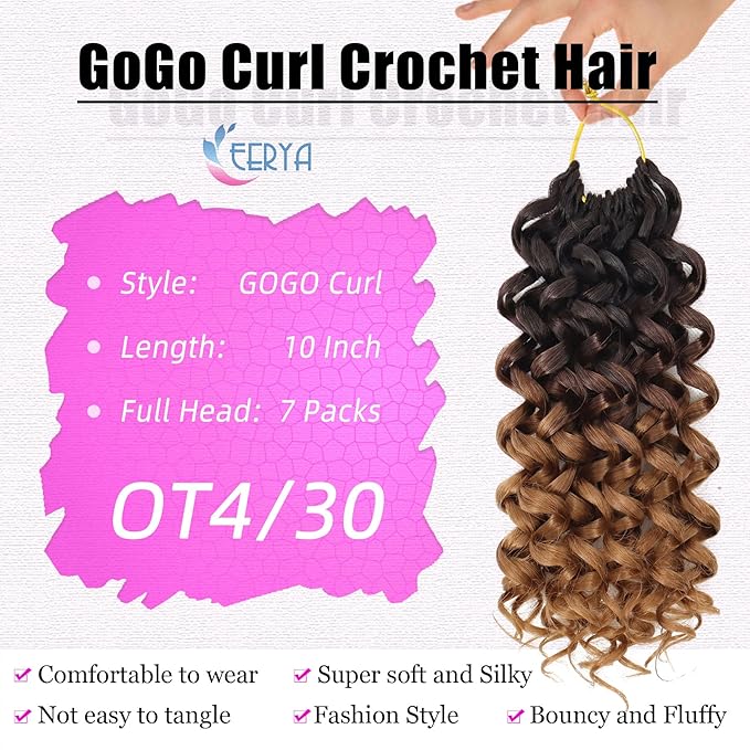 7 Packs GoGo Curl Crochet Hair 10 Inch Short Curly Crochet Hair for Women Water Wave Beach Curl Deep Twist Crochet Braids Synthetic Braiding Hair Extensions (10 Inch, OT4/30)