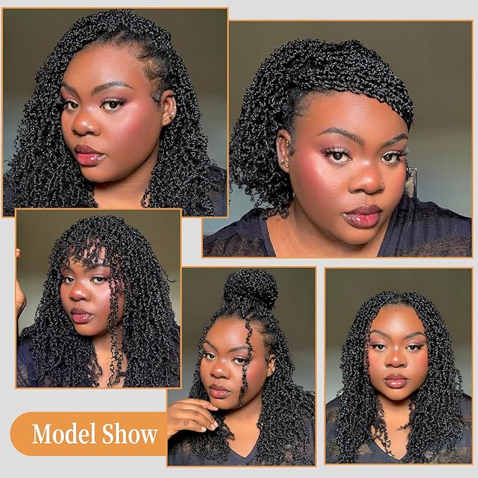 18 Inch Pre-Looped Yanky Twist Crochet Hair, 30 Strands/Pc, Mini Passion Twists, Senegalese Braiding Hair (Natural Black, 8 Pcs/Pack)