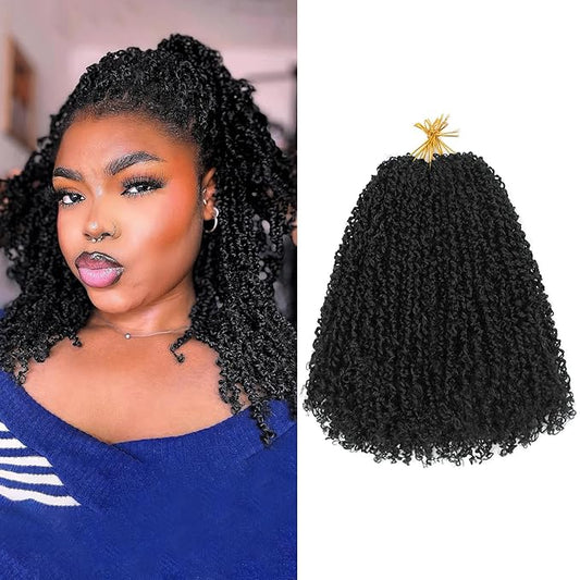 NAYOO 12 Inch Yanky Twist Crochet Hair - 8 Packs (30 Stands/Pack) Mini Passion Twist with Curly Ends Synthetic Black Pre-Looped Crochet Braids Braiding Hair (12 Inch, 1B)