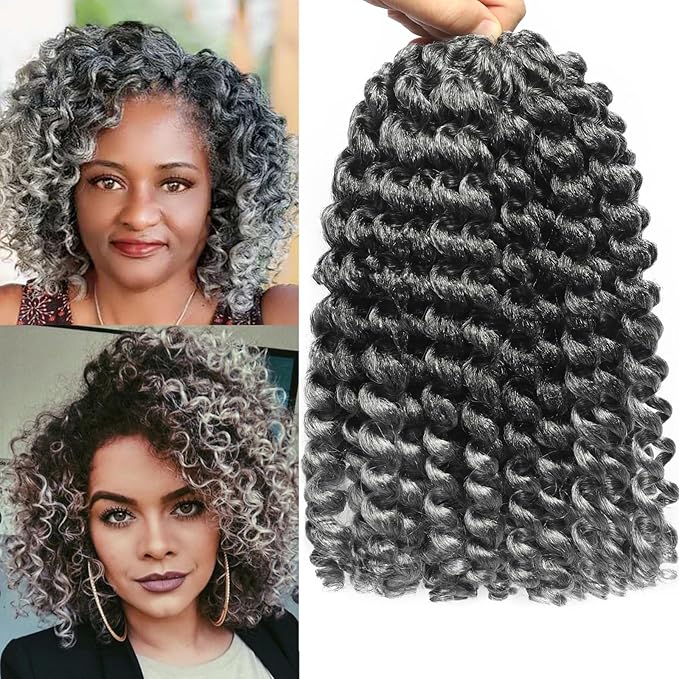 3Packs 2X Ringlet Wand Curl 12 Inch Jamaican Bounce Crochet Hair Synthetic Crochet Braids Hair Extensions Crochet Braiding Hair 20 Roots (12Inch (Pack of 3), TGrey)