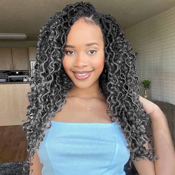 Fulcrum Goddess Locs Crochet Hair 16 Inch, 8 Packs New Faux Locs Crochet Hair for Black Women, Crochet locs with Curly Ends (16Inch (Pack of 8), Tgray#)