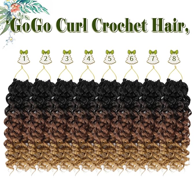 Vomella GoGo Curl Crochet Hair for Balck Women 8 Packs Water Wave 12 Inch Curly Crochet Hair Ocean Wave Beach Curl Synthetic Crochet Hair Extensions(1B/30/27#)
