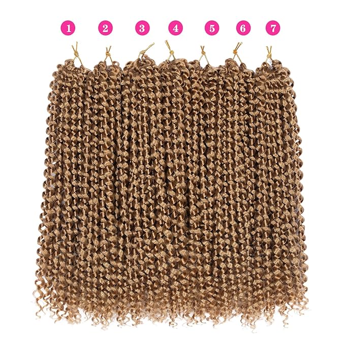 Ubeleco Blonde Passion Twist Hair,10 Inch Water Wave Crochet Hair For Women Short Passion Twist Crochet Hair Passion Twists Braiding Hair Curly Braiding Hair Extensions (10 Inch (Pack of 7), #27)