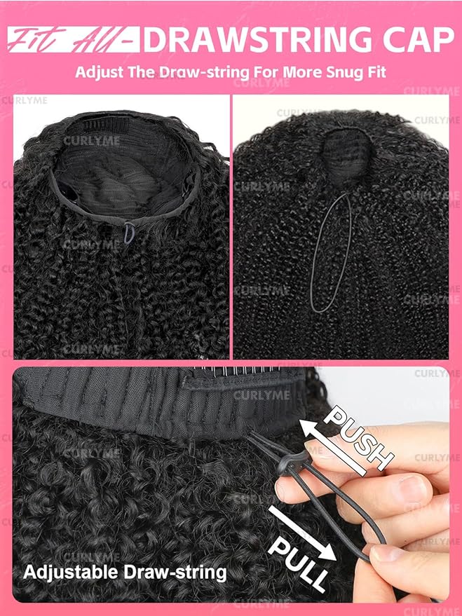 Curlyme Kinky Curly Half Wig Human Hair 3 In 1 Seamless Flip Over Half Wigs Human Hair Glueless Wear and Go Invisible Hairline Kinky Curly Wig Drawstring Headband Wig for Women 20 Inch