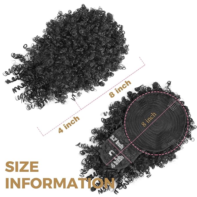 Drawstring Ponytail for Black Women, Afro Puff Kinky Curly Hair Ponytail Extension with Bangs Updo Natural Hair Ponytail
