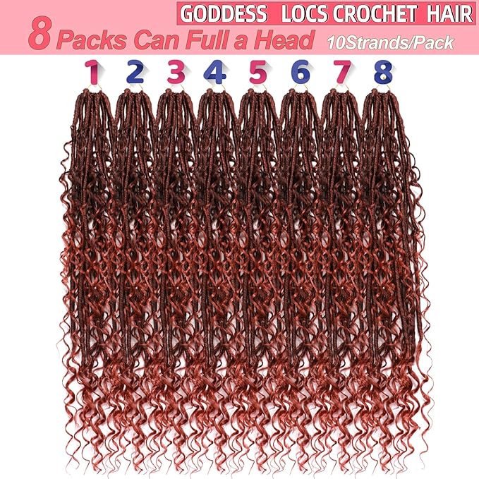 Goddess Locs Crochet Hair-24 Inch 8 Packs Boho Faux Locs Crochet Hair for Black Women Pre Looped Soft Locs with Curly Ends (T350, 24 Inch(Pack of 8))