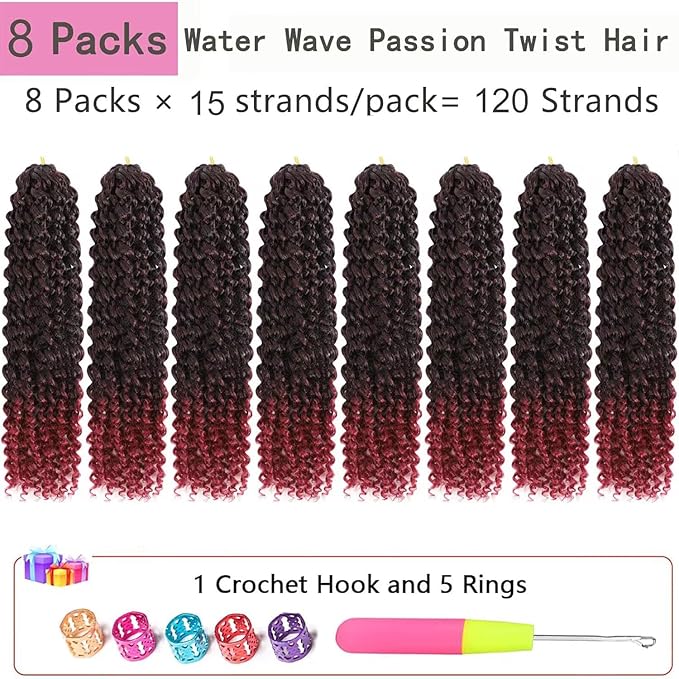 Alrence Passion Twist Hair 14 Inch 8 Packs Water Wave Crochet Hair Curly Braiding Hair For Butterfly Locs Long Bohe Crochet Braids (14 Inch (Pack of 8), 1B/BG)