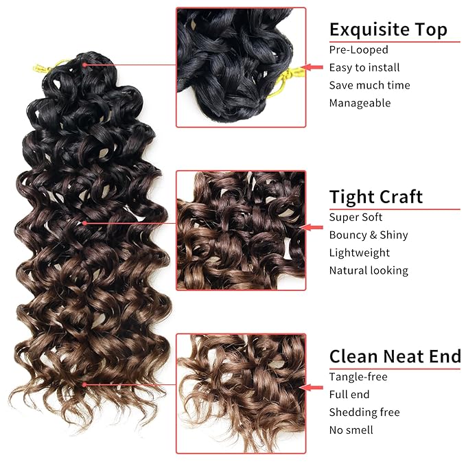 QRHSUKA GoGo Curl Crochet Hair Short Curly Crochet Hair for Women Beach Curl Water Wave Deep Twist Crochet Braids Synthetic Braiding Hair Extensions (12 inch(Pack of 6), 1B/4/30)