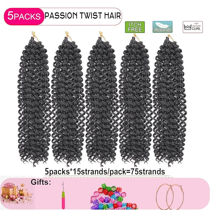 Passion Twist Hair 2# Color,10 Inch 5 Packs Water Wave Crochet Hair Black Wrap Braiding Hair For Passion Twist Crochet Hair/Butterfly Locs/Spring Twist Crochet Hair Braids (10 Inch,5pcs,2#)