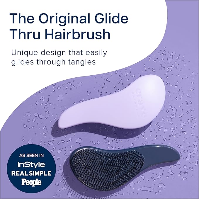 Crave Naturals Glide Thru Hair Brush - Detangler Brush for Curly, Straight, Wet or Dry Hair - Gentle Detangling Brushes for Adults, Kids, Toddlers - Hair Accessories for Women, 7.5x3 - Purple