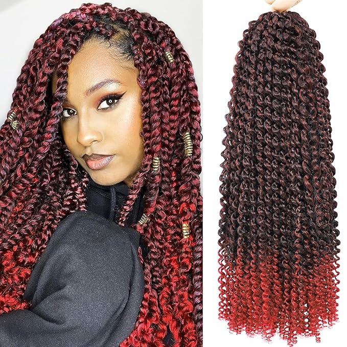 Alrence Passion Twist Hair Red 24 Inch 8 Packs Water Wave Crochet Hair Curly Braiding Hair For Butterfly Locs Long Bohe Crochet Braids (24 Inch (Pack of 8), 1B/Red)