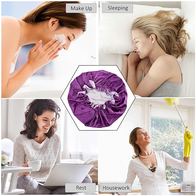 Silk Bonnet for Sleeping Satin Bonnets Double Layer Reversible Hair Cap Bonnet for Women Long Curly Braid Hair（Eggplant）