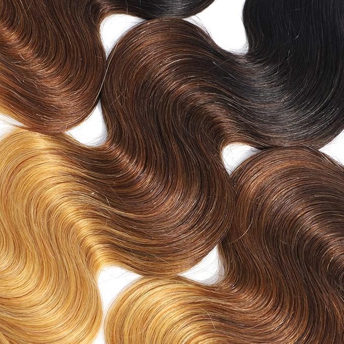 Ombre Human Hair Bundles 1b/4/27 Three Tone Brazilian Ombre Body Wave One Bundle 18inch 100% Unprocessed Virgin Human Hair Bundles Weaves Extensions for Women