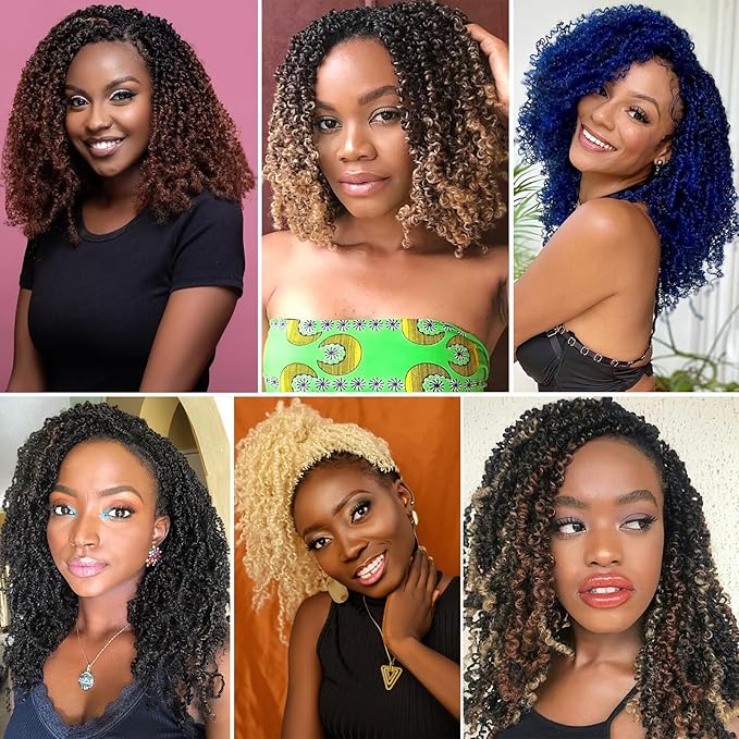 COOKOO 8 Inch 2 Packs Pre Twisted Yanky Twists Braiding Hair with Curls 30 twists per bundle Ombre Brown Marlybob Crochet Hair Short Passion Twist Crochet Braids Synthetic Hair Extensions 1B/30#