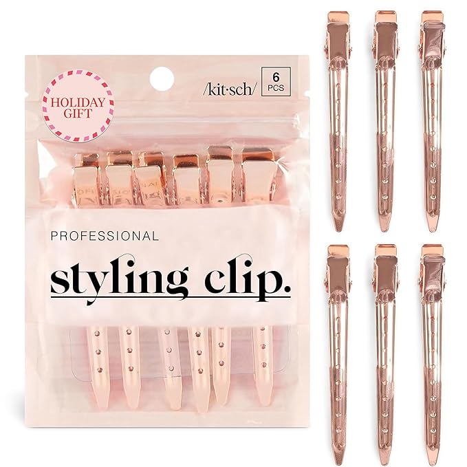 Kitsch Professional Alligator Clips for Hair Styling – 3.5" Aluminum Hair Sectioning Clips for Salon & Makeup Application | Ideal Gifts for Women – Rose Gold, 6 Pcs