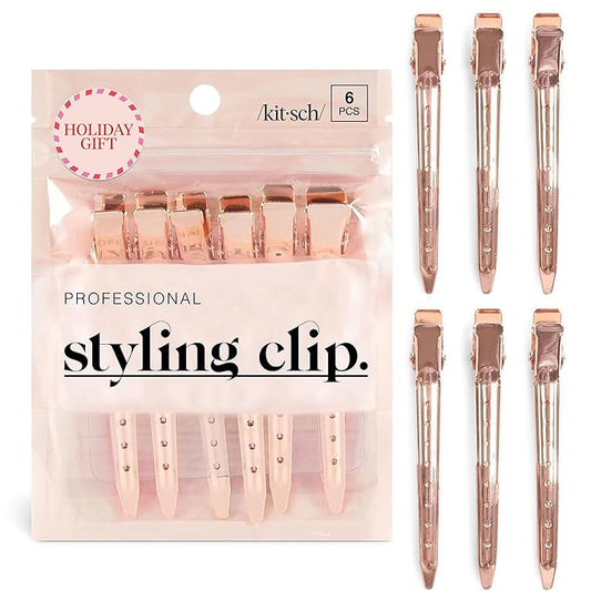 Kitsch Professional Alligator Clips for Hair Styling – 3.5" Aluminum Hair Sectioning Clips for Salon & Makeup Application | Ideal Gifts for Women – Rose Gold, 6 Pcs