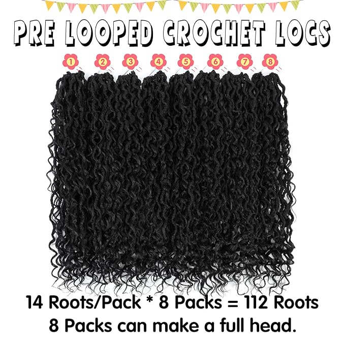 Fulcrum Goddess Locs Crochet Hair 22 Inch, 8 Packs New Faux Locs Crochet Hair for Black Women, Crochet locs with Curly Ends (22Inch (Pack of 8), 1B#)