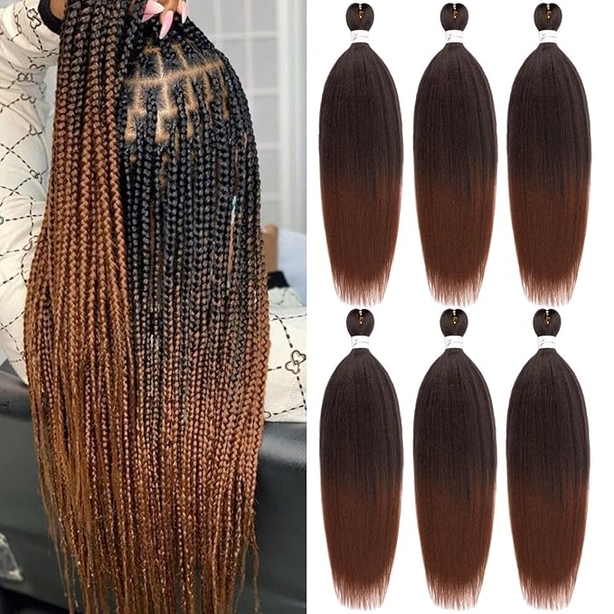 Ombre Braiding Hair 22 Inch Pre Stretched Braiding Hair Professional Hair Extensions 6 Packs 100% Kanekalon Synthetic Crochet Hair Braids Yaki Texture Hair Braiding(22Inch,T1B/30#).